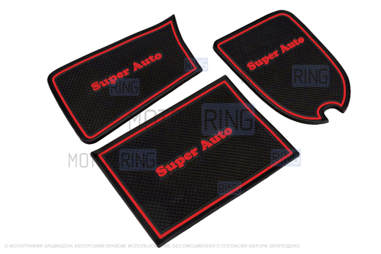 Комплект ковриков панели приборов и консоли Super Auto с красными надписями и окантовкой для ВАЗ 2113-2115