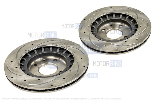 Вентилируемые тормозные диски HOFER R13 с насечками и перфорацией для для ВАЗ 2110-2112, Лада Гранта, Гранта FL, Калина