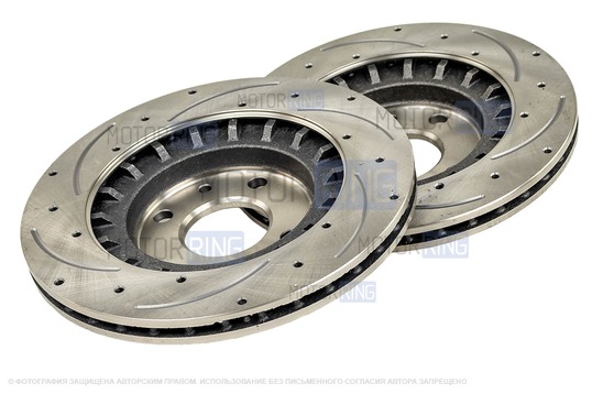 Вентилируемые тормозные диски HOFER R13 с насечками и перфорацией для для ВАЗ 2110-2112, Лада Гранта, Гранта FL, Калина