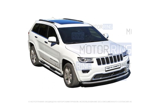 Защита порогов ТехноСфера Труба с проступью d76  для Jeep Grand Cherokee с 2013 г.в._1