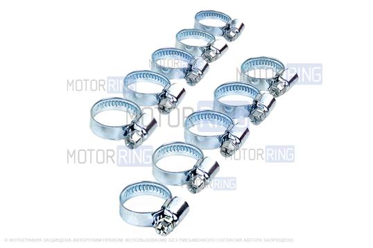 Комплект из десяти червячных (винтовых) хомутов 12-22 мм