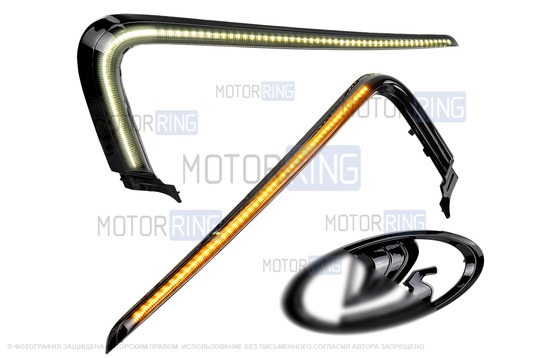 Антихром комплект передка (LED иксы и шильдик) для Лада Веста, Веста SW 2015-2021 годов_1
