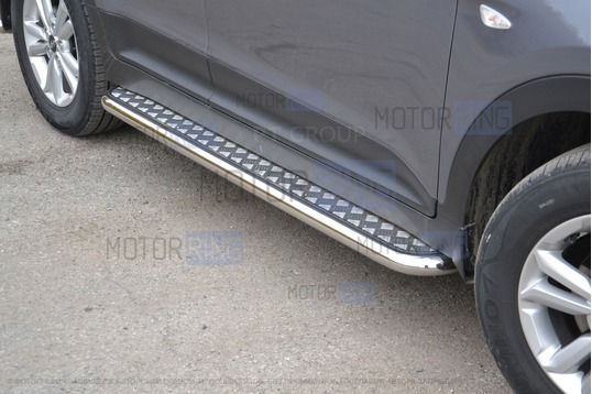 Защита порогов PT Group 51мм из нержавеющей стали с алюминиевой площадкой для Hyundai Creta 2016-2020 г.в._1
