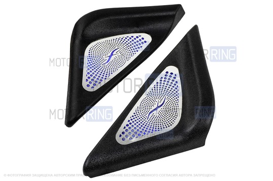 Уголки зеркал в стиле Бурмистрс с синей LED подсветкой для Лада Приора