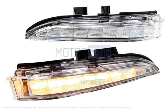 Динамические LED повторители поворотника в стиле Лексус (с секциями) в боковые зеркала образца 2015 года для Лада Веста_1