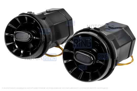 Регулируемые дефлекторы AMG-Style с синей подсветкой в черных лаковых переходниках для ВАЗ 2104, 2105, 2107