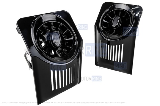 Регулируемые дефлекторы AMG-Style с синей подсветкой в черных лаковых переходниках для ВАЗ 2104, 2105, 2107