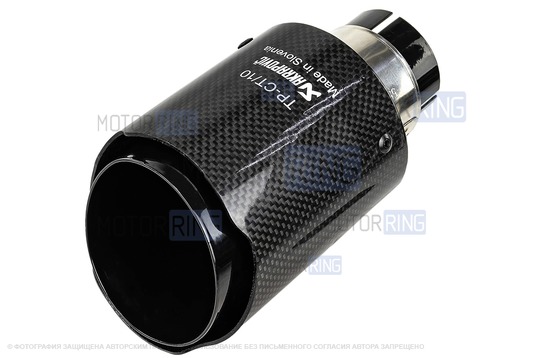 Круглая насадка глушителя Akrapovic открытого типа из нержавеющей стали со скосом и накладкой лаковый карбон