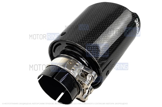 Круглая насадка глушителя Akrapovic открытого типа из нержавеющей стали со скосом и накладкой лаковый карбон