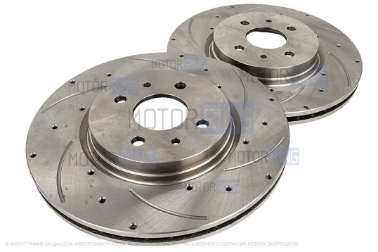 Вентилируемые передние тормозные диски ATC 11186 R15 с насечками и перфорацией для Лада Гранта Спорт, Калина Спорт, Калина 2 Спорт_1