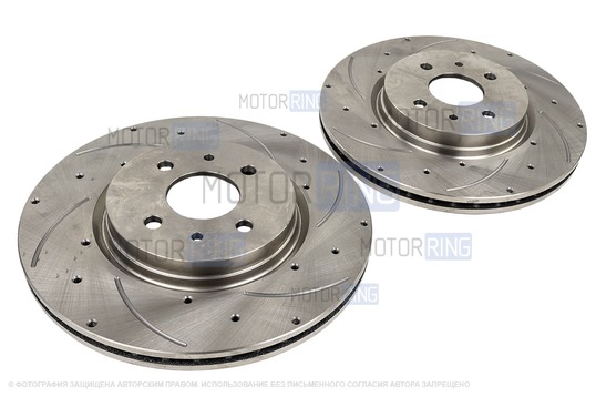 Вентилируемые передние тормозные диски ATC 11186 R15 с насечками и перфорацией для Лада Гранта Спорт, Калина Спорт, Калина 2 Спорт