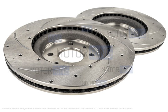 Вентилируемые передние тормозные диски ATC 11186 R15 с насечками и перфорацией для Лада Гранта Спорт, Калина Спорт, Калина 2 Спорт