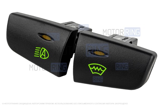 Комплект трапециевидных кнопок на центральную консоль с зеленой подсветкой и оранжевой индикацией для Лада Калина 1_1