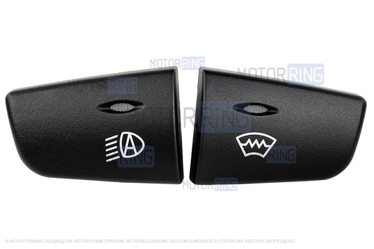 Комплект трапециевидных кнопок на центральную консоль с зеленой подсветкой и оранжевой индикацией для Лада Калина 1