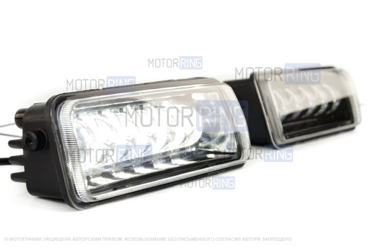 Светодиодные (LED) подфарники Sal-Man 3200-6200lux 11 полос (ДХО, бегущий поворотник, прожектор, дальний свет) для Лада 4х4, Нива Легенд