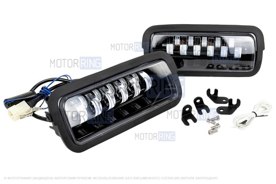 Светодиодные (LED) подфарники Sal-Man 3200-6200lux 11 полос (ДХО, бегущий поворотник, прожектор, дальний свет) для Лада 4х4, Нива Легенд
