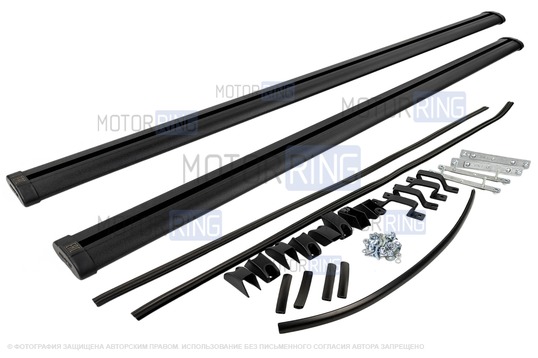 Аэродинамические черные поперечины АПС АЭРО 1300мм на рейлинги с просветом с креплением Скоба_1