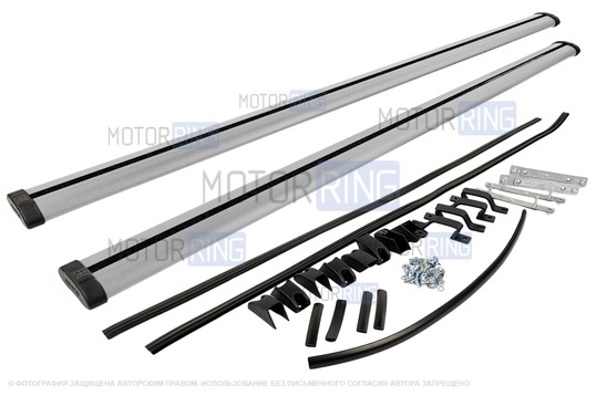Аэродинамические серые поперечины АПС АЭРО 1300мм на рейлинги с просветом с креплением Скоба_1