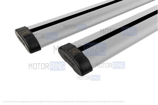 Аэродинамические серые поперечины АПС АЭРО 1300мм на рейлинги с просветом с креплением Скоба