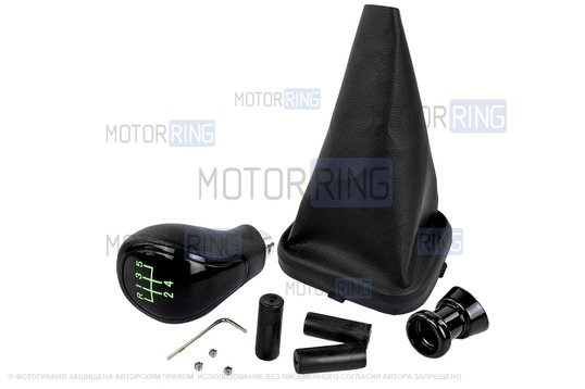 Ручка КПП черный лак с зеленой LED подсветкой и пыльником для ВАЗ 2113, 2114, 2115_1