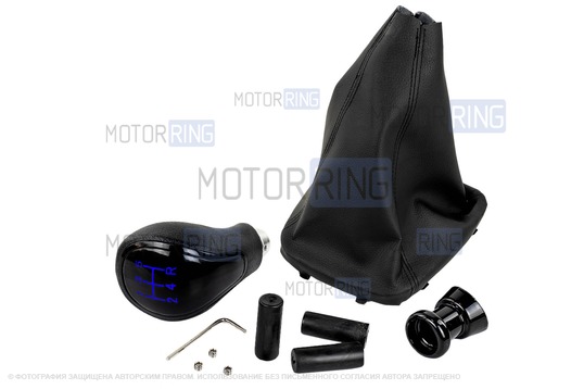 Ручка КПП черный лак с синей LED подсветкой и пыльником для Лада Гранта, Гранта FL, Калина 2, Датсун с тросовым приводом_1