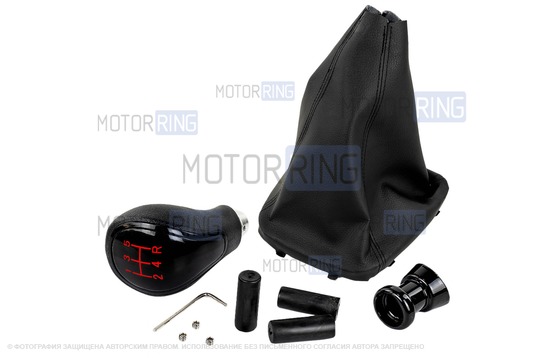 Ручка КПП черный лак с красной LED подсветкой и пыльником для Лада Гранта, Гранта FL, Калина 2, Датсун с тросовым приводом_1