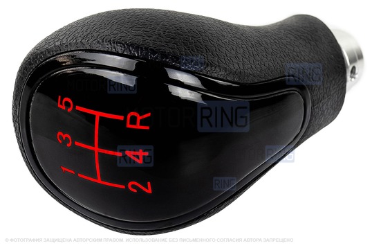 Ручка КПП черный лак с красной LED подсветкой и пыльником для Лада Гранта, Гранта FL, Калина 2, Датсун с тросовым приводом