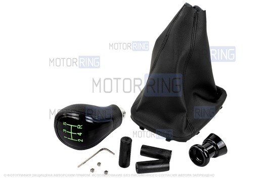 Ручка КПП черный лак с зеленой LED подсветкой и пыльником для Лада Гранта, Гранта FL, Калина 2, Датсун с тросовым приводом_1