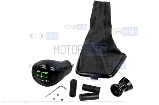 Ручка МКПП черный лак с зеленой LED подсветкой и пыльником для Лада Веста, Веста NG_1