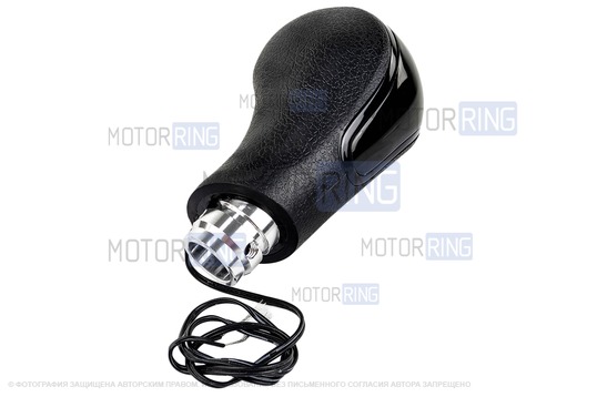 Ручка МКПП черный лак с зеленой LED подсветкой и пыльником для Лада Веста, Веста NG