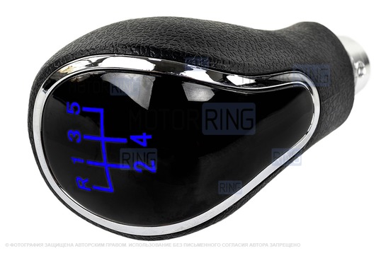 Ручка КПП хром с синей подсветкой и пыльником для Лада Приора с кулисой (прямоугольный шток)