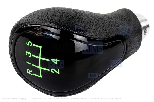 Ручка КПП черный лак с зеленой LED подсветкой и пыльником для Лада Приора с кулисой (прямоугольный шток)