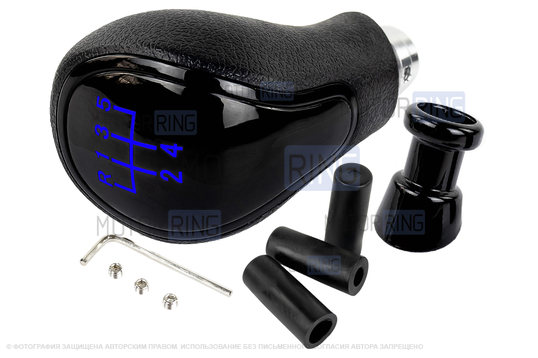 Ручка КПП Sal-Man в стиле Весты с синей подсветкой и черной лаковой вставкой для ВАЗ 2108-21099, 2110-2112, 2113-2115, Лада Гранта, Приора, Приора 2, Калина, Калина 2 с кулисой (прямоугольный шток)_1