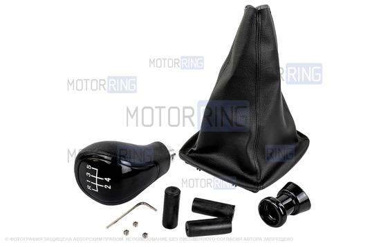 Ручка КПП черный лак с белой подсветкой и пыльником для Лада Приора с кулисой (прямоугольный шток)_1