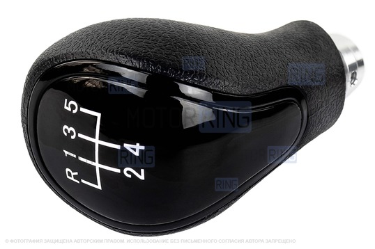 Ручка КПП черный лак с белой подсветкой и пыльником для Лада Приора с кулисой (прямоугольный шток)