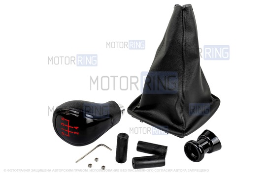 Ручка КПП черный лак с красной LED подсветкой и пыльником для Лада Приора с кулисой (прямоугольный шток)_1