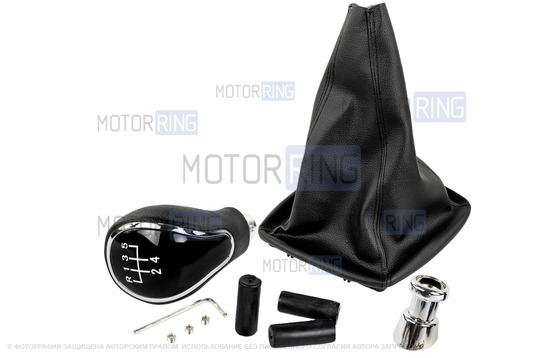 Ручка КПП хром с белой подсветкой и пыльником для Лада Приора с кулисой (прямоугольный шток)_1