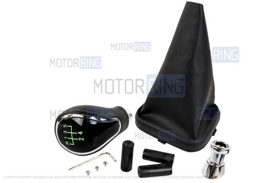 Ручка КПП хром с зеленой LED подсветкой и пыльником для ВАЗ 2113, 2114, 2115_1