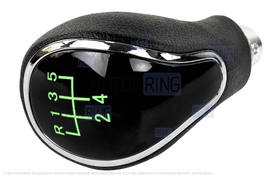 Ручка КПП хром с зеленой подсветкой и пыльником для Лада Приора с кулисой (прямоугольный шток)