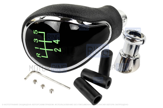 Ручка КПП хром с зеленой подсветкой и пыльником для Лада Приора с кулисой (прямоугольный шток)