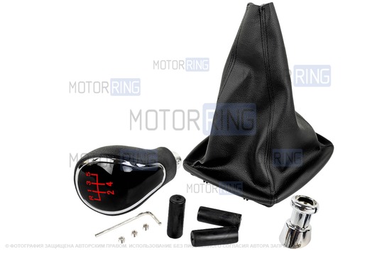 Ручка КПП хром с красной подсветкой и пыльником для Лада Приора с кулисой (прямоугольный шток)_1