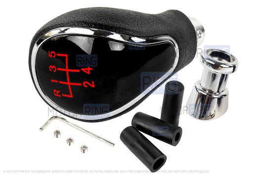 Ручка КПП хром с красной подсветкой и пыльником для Лада Приора с кулисой (прямоугольный шток)