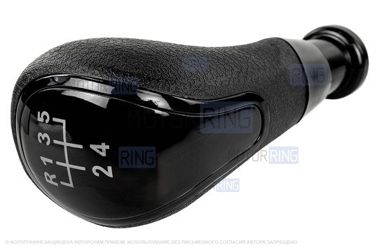 Ручка КПП с черной лаковой вставкой и пыльником для Лада Приора с кулисой (прямоугольный шток)