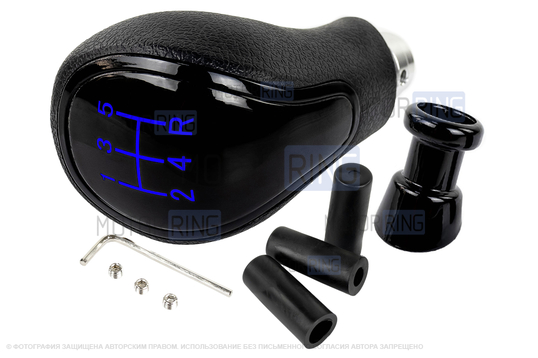 Ручка КПП Sal-Man в стиле Весты с синей подсветкой и черной лаковой вставкой для Лада Гранта, Гранта FL, Калина 2, Приора 2, Веста, Датсун с тросовым приводом_1