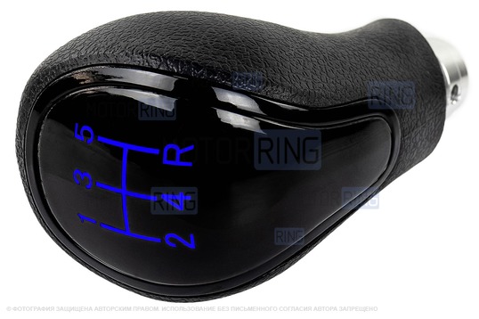 Ручка КПП Sal-Man в стиле Весты с синей подсветкой и черной лаковой вставкой для Лада Гранта, Гранта FL, Калина 2, Приора 2, Веста, Датсун с тросовым приводом