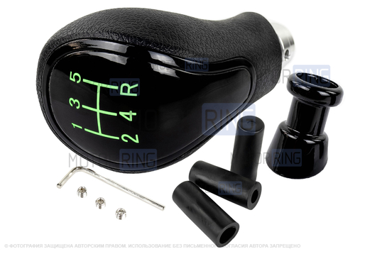 Ручка КПП Sal-Man в стиле Весты с зеленой подсветкой и черной лаковой вставкой для Лада Гранта, Гранта FL, Калина 2, Приора 2, Веста, Датсун с тросовым приводом_1