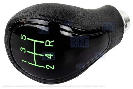 Ручка КПП Sal-Man в стиле Весты с зеленой подсветкой и черной лаковой вставкой для Лада Гранта, Гранта FL, Калина 2, Приора 2, Веста, Датсун с тросовым приводом