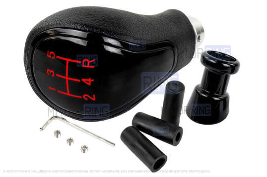 Ручка КПП черный лак с красной LED подсветкой и пыльником для Лада Гранта, Гранта FL, Калина 2, Датсун с тросовым приводом