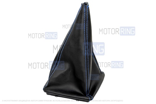 Ручка КПП хром с синей подсветкой и пыльником с синей строчкой для Лада Приора с кулисой (прямоугольный шток)