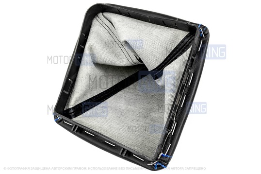 Ручка КПП хром с синей подсветкой и пыльником с синей строчкой для Лада Приора с кулисой (прямоугольный шток)